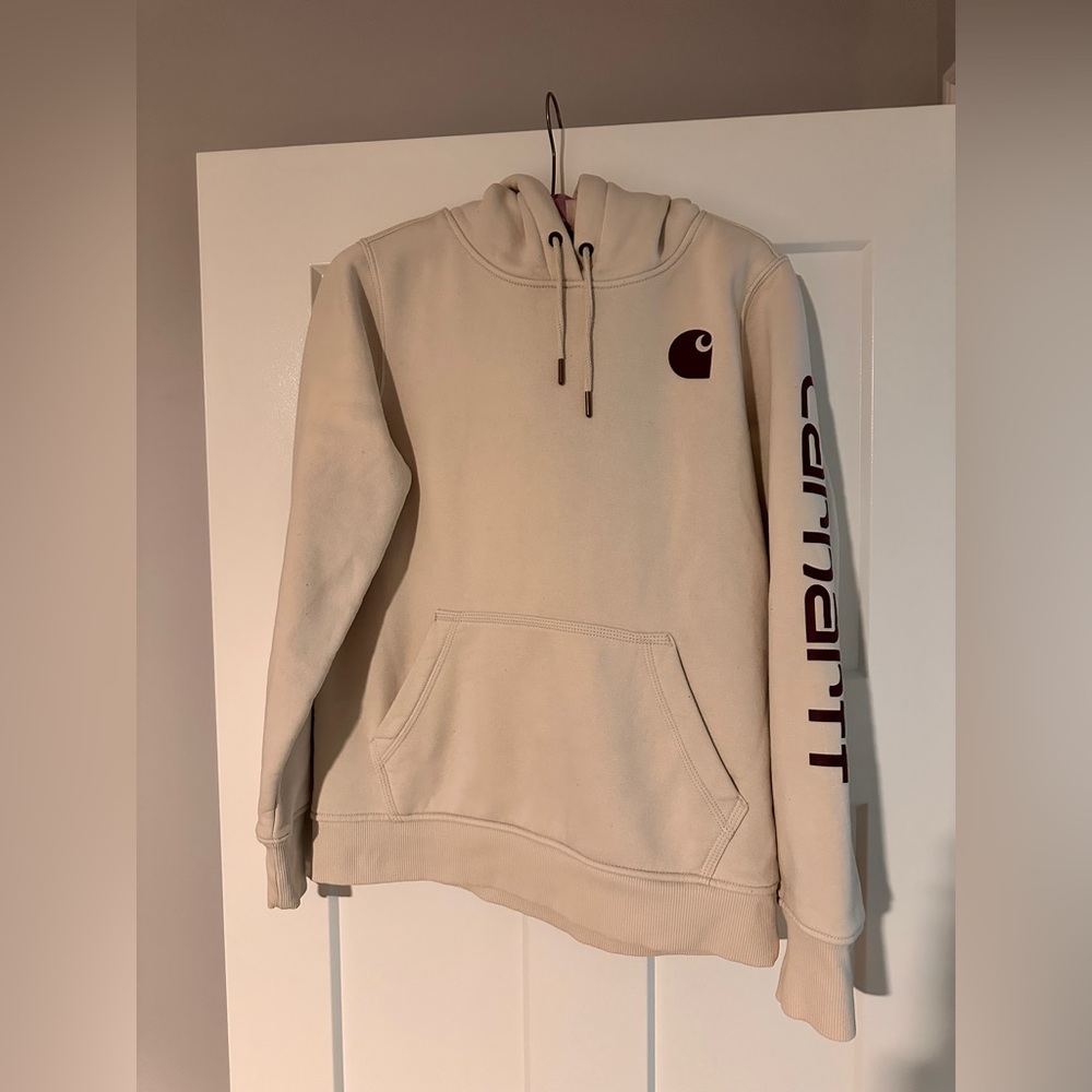 Carhartt Men's Beige Hoodie with Brown Logo
